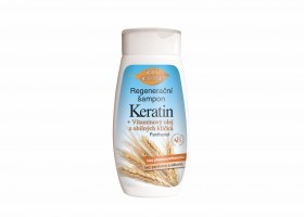 Regenerační šampon KERATIN + VITAMÍNOVÝ OLEJ Z OBILNÝCH KLÍČKŮ 260 ml